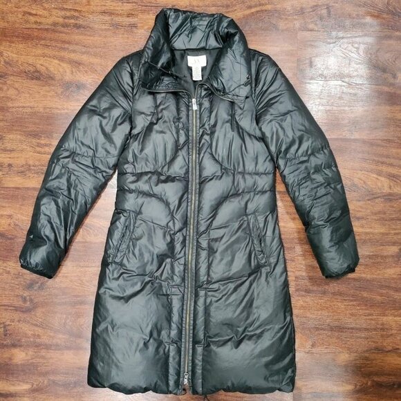 Armani Exchange Black Quilted Zip Closure High Collar Long Puffer Coat Women's M - Picture 2 of 11